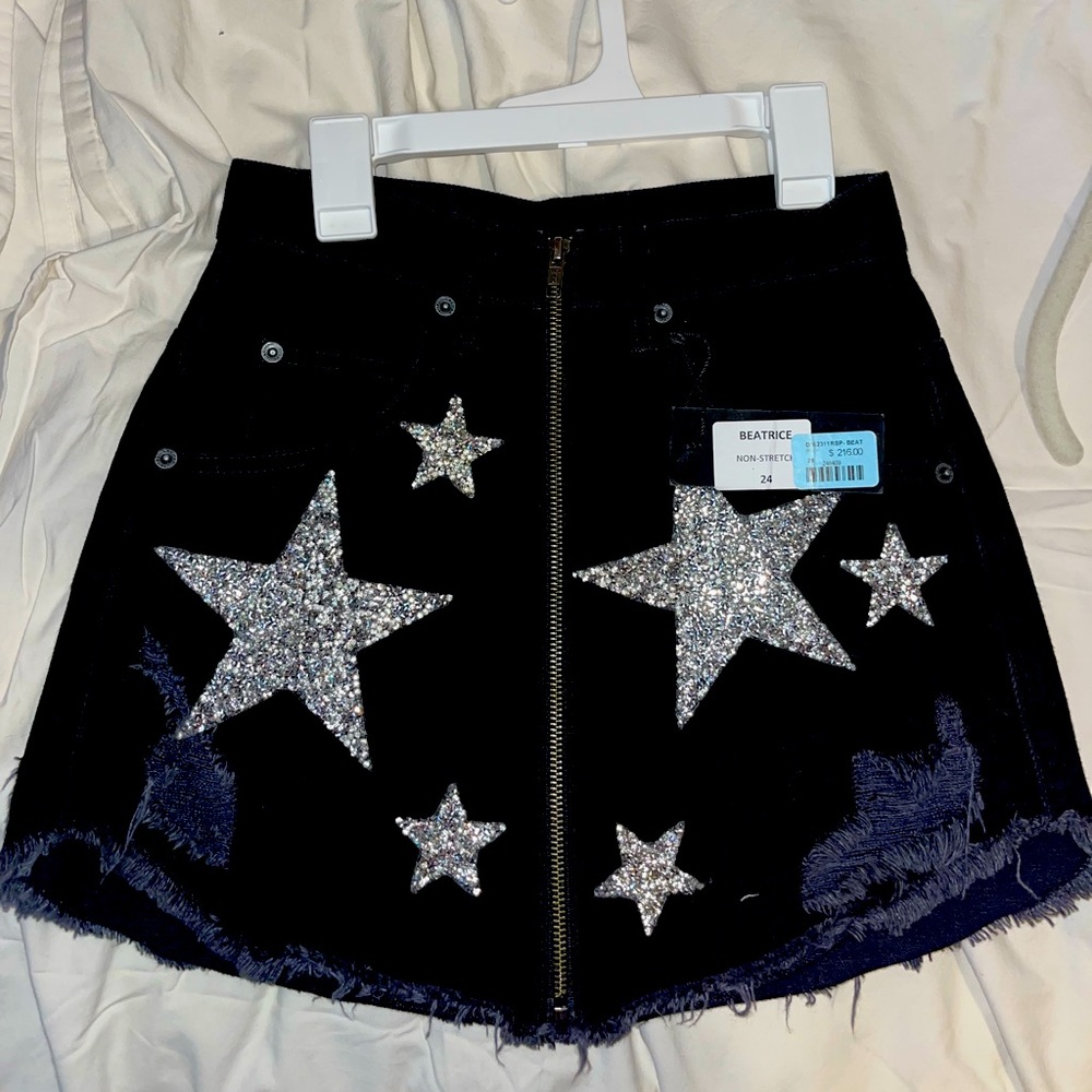 LF CARMAR LOS ANGELES DENIM SKIRT SPARKLE STARS GREAT DEAL HIGH WAIST ZIPPER